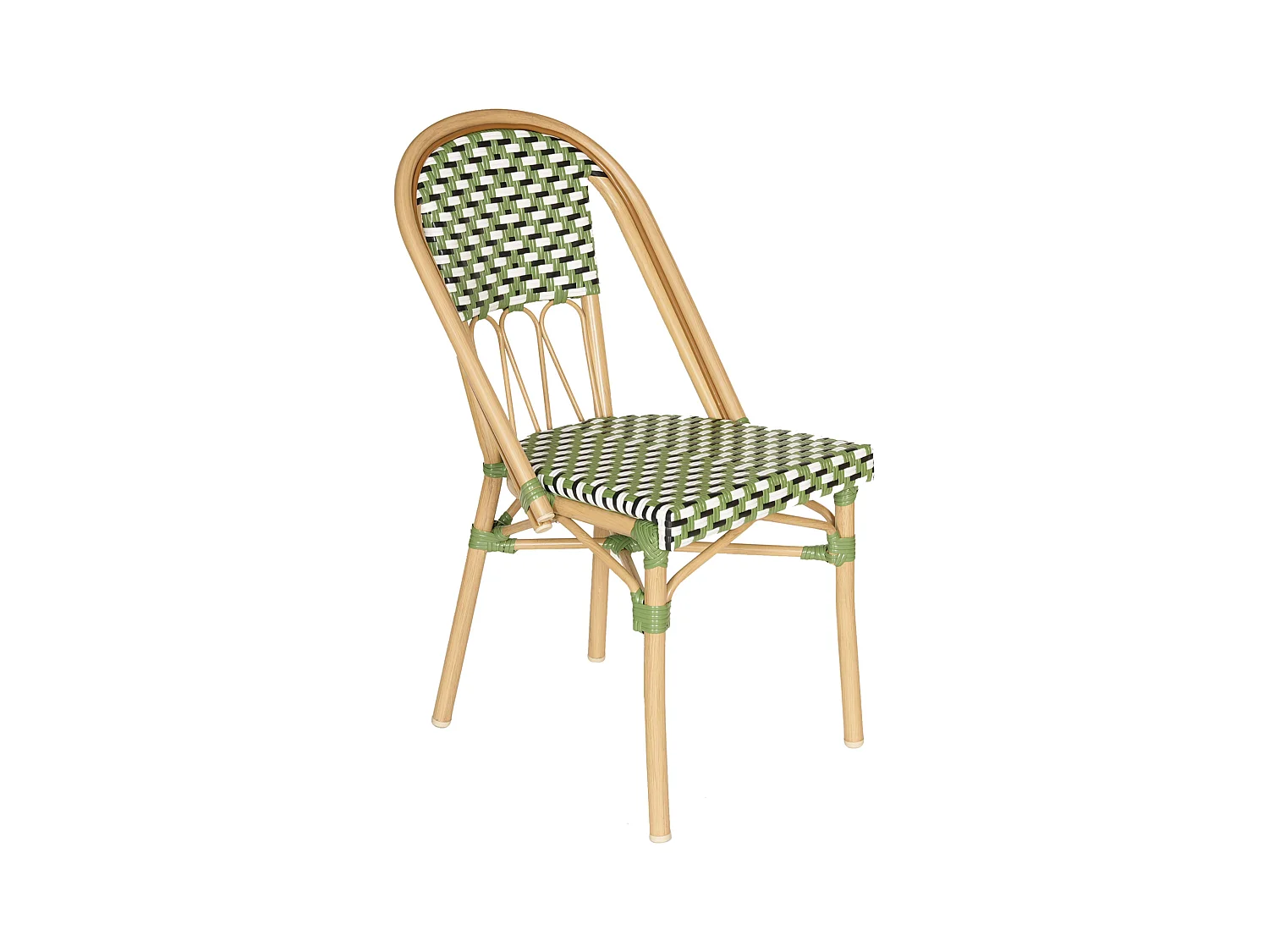 Chaise de terrasse style parisien aluminium et rotin synthétique vert