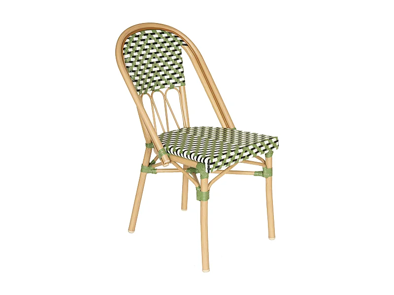Chaise de terrasse style parisien aluminium et rotin synthétique vert