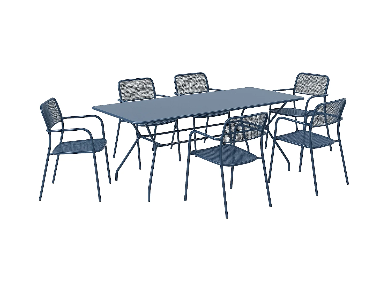 Ensemble table et 6 fauteuils de jardin bleu