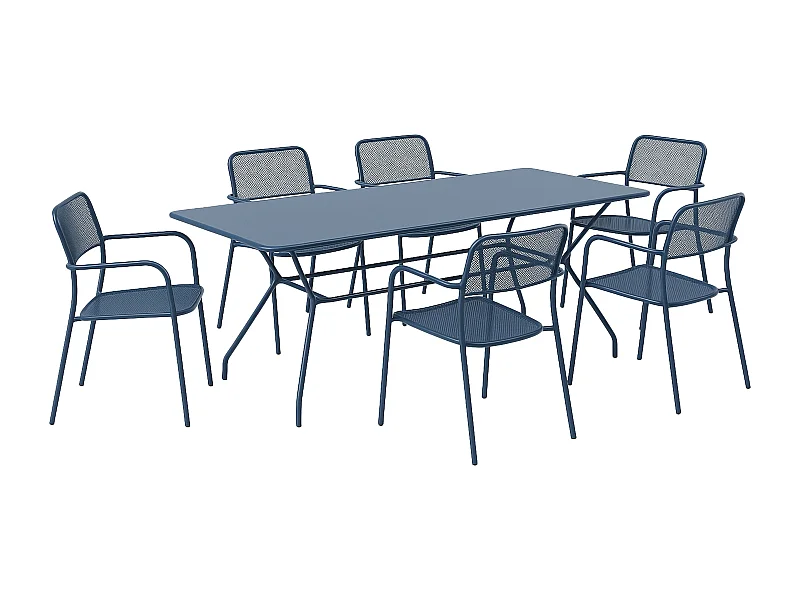 Ensemble table et 6 fauteuils de jardin bleu