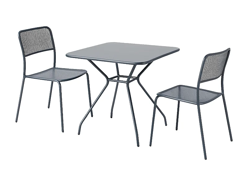 Ensemble table et 2 chaises de jardin gris anthracite
