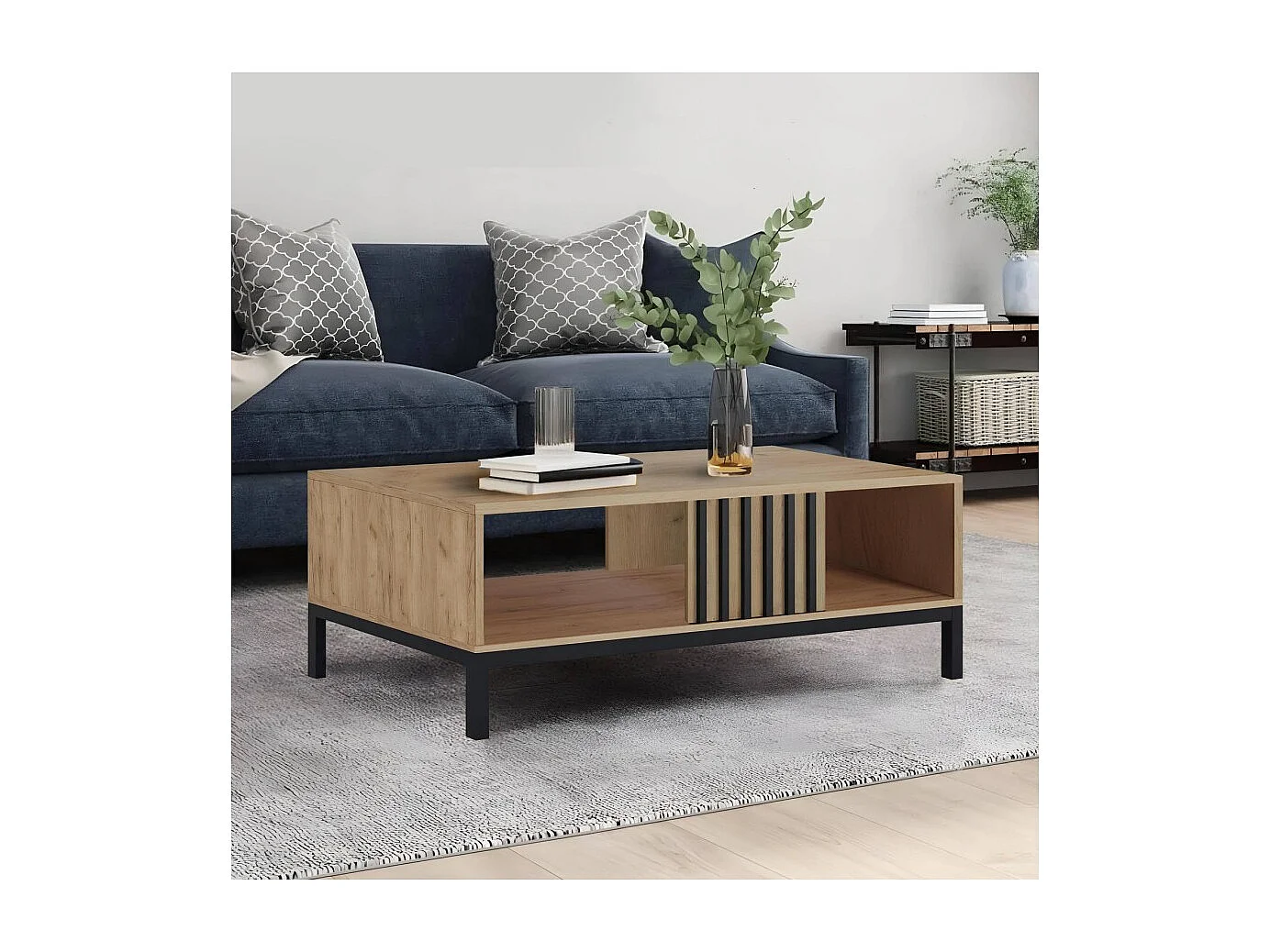 Tavolino da caffè Lamino/Pannello per mobili laminato/Metallo/Marrone&Nero