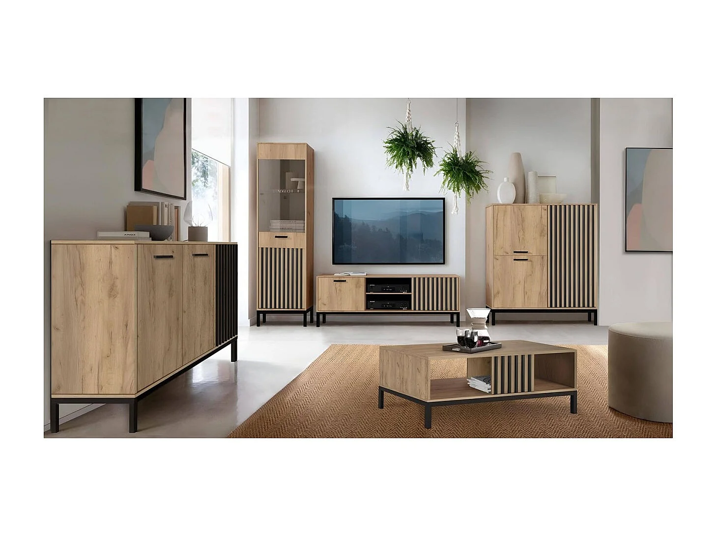 Tavolino da caffè Lamino/Pannello per mobili laminato/Metallo/Marrone&Nero