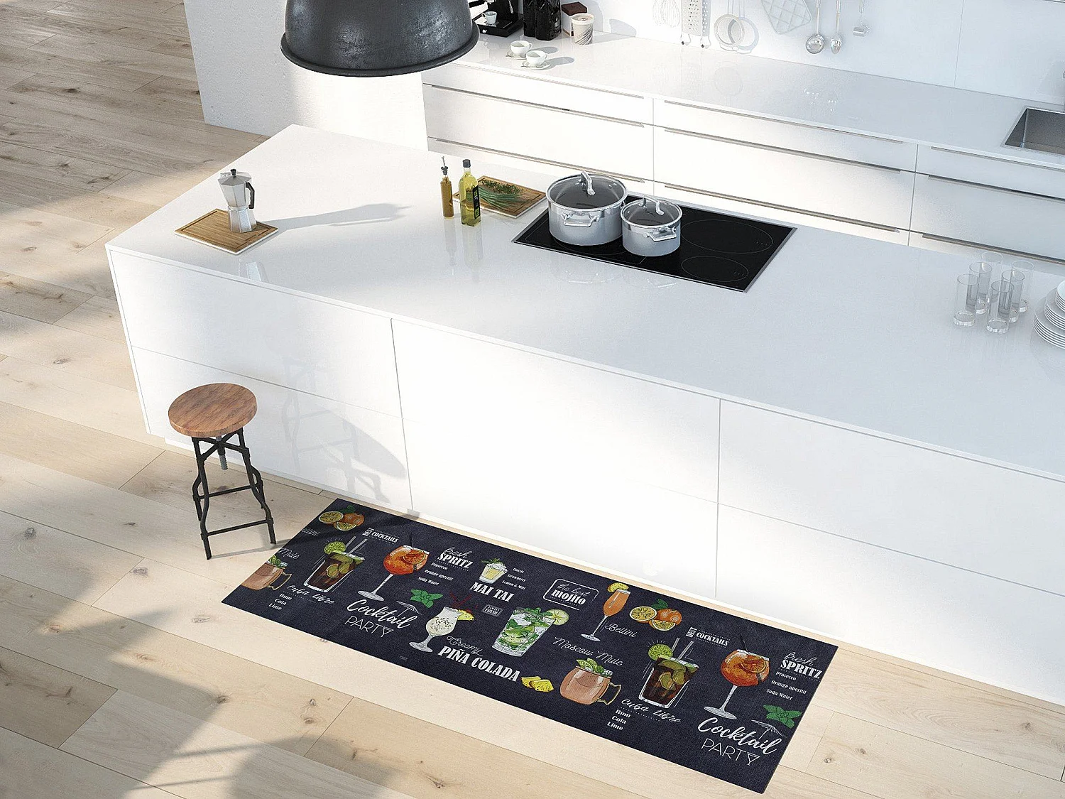 Tapis de cuisine - dessins cocktails - noir - 52 x 100 cm - RICCI