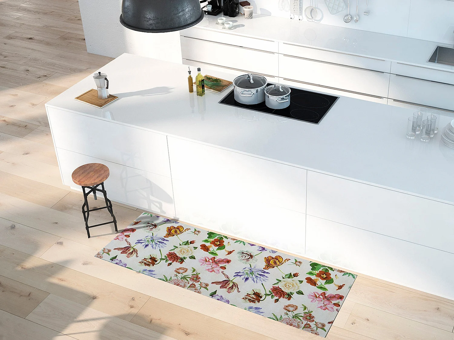 Tapis de cuisine - dessins avec des fleurs - multicolore - 48 x 200 cm - SALLY
