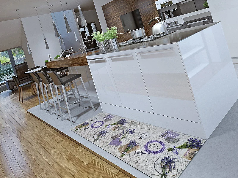 Tapis de cuisine - dessins de lavande - violet - 52 x 100 cm - SPRINTY