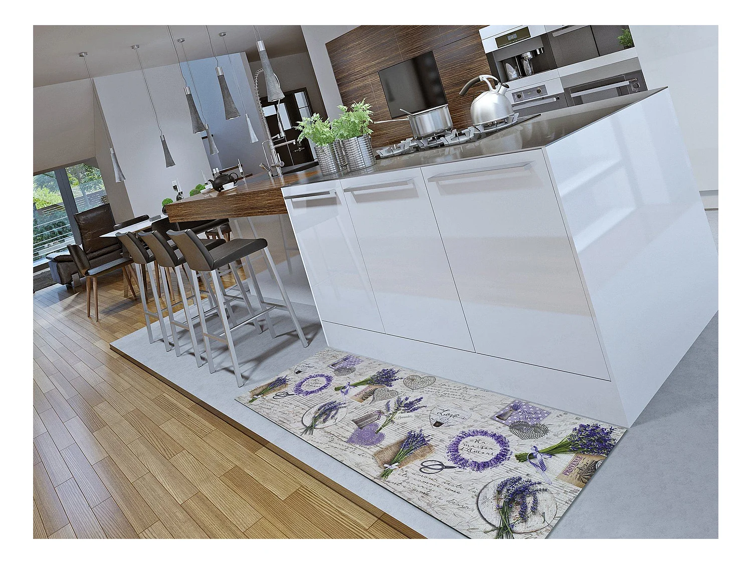 Tappeto da cucina - Disegni di lavanda - viola - 52 x 100 cm - SPRINTY