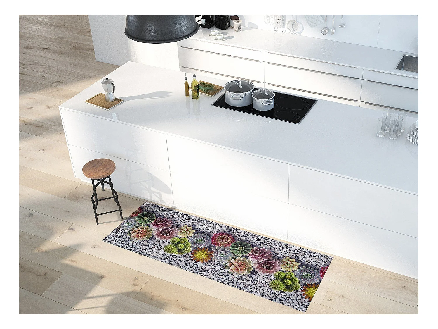 Tapis de cuisine - dessins cactus - gris - 52 x 100 cm - SPRINTY