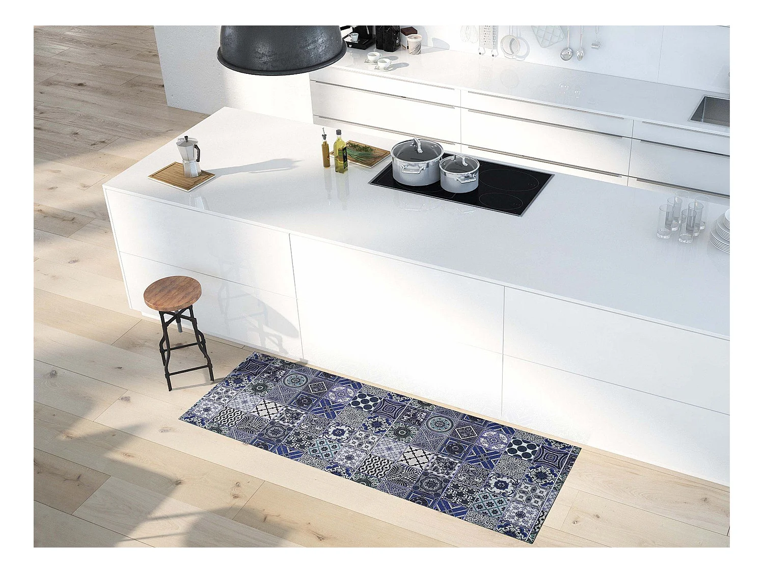 Tapis de cuisine - dessins bohème - bleu - 52 x 200 cm - SPRINTY