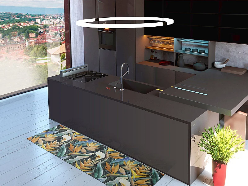 Vinyl-Küchenteppich - Zeichnungen mit Blättern - gelb - 52x100 cm - RICCI