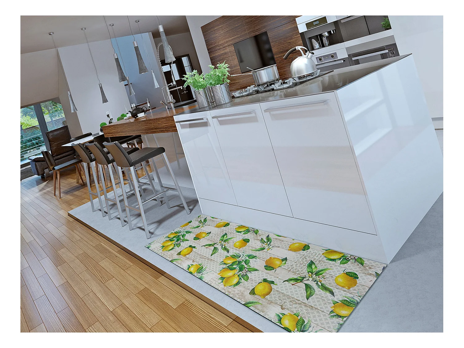Tapis de cuisine - dessins de citrons - multicolore - 48 x 200 cm - SALLY