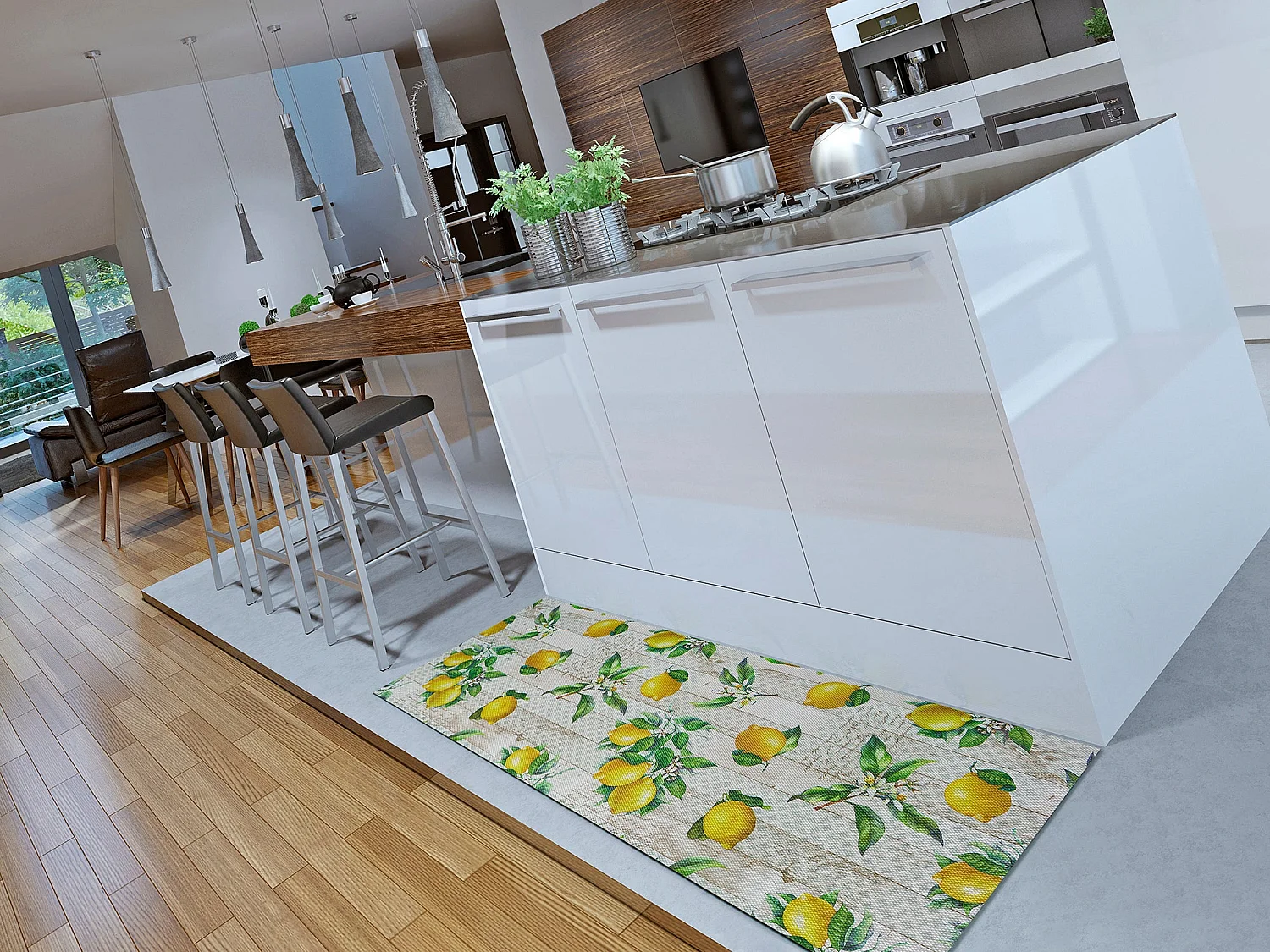 Tapis de cuisine - dessins de citrons - multicolore - 48 x 200 cm - SALLY