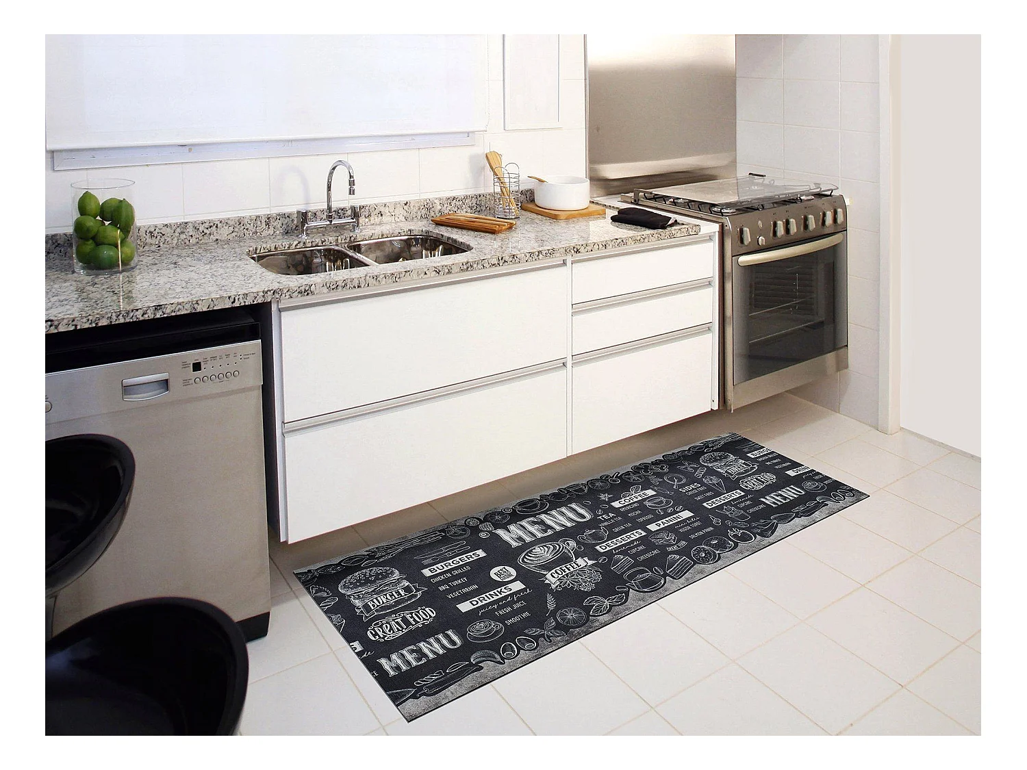 Alfombra de cocina  - Diseño de menús - negro - 52 x 100 cm - RICCI