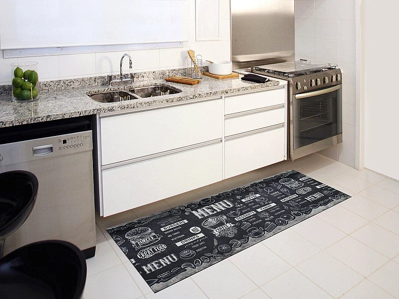Alfombra de cocina  - Diseño de menús - negro - 52 x 100 cm - RICCI