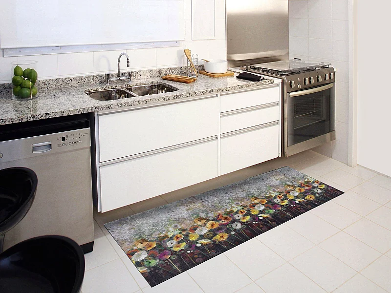 Vinyl-Küchenteppich - Zeichnungen mit Blumen - mehrfarbig - 52x200 cm - RICCI