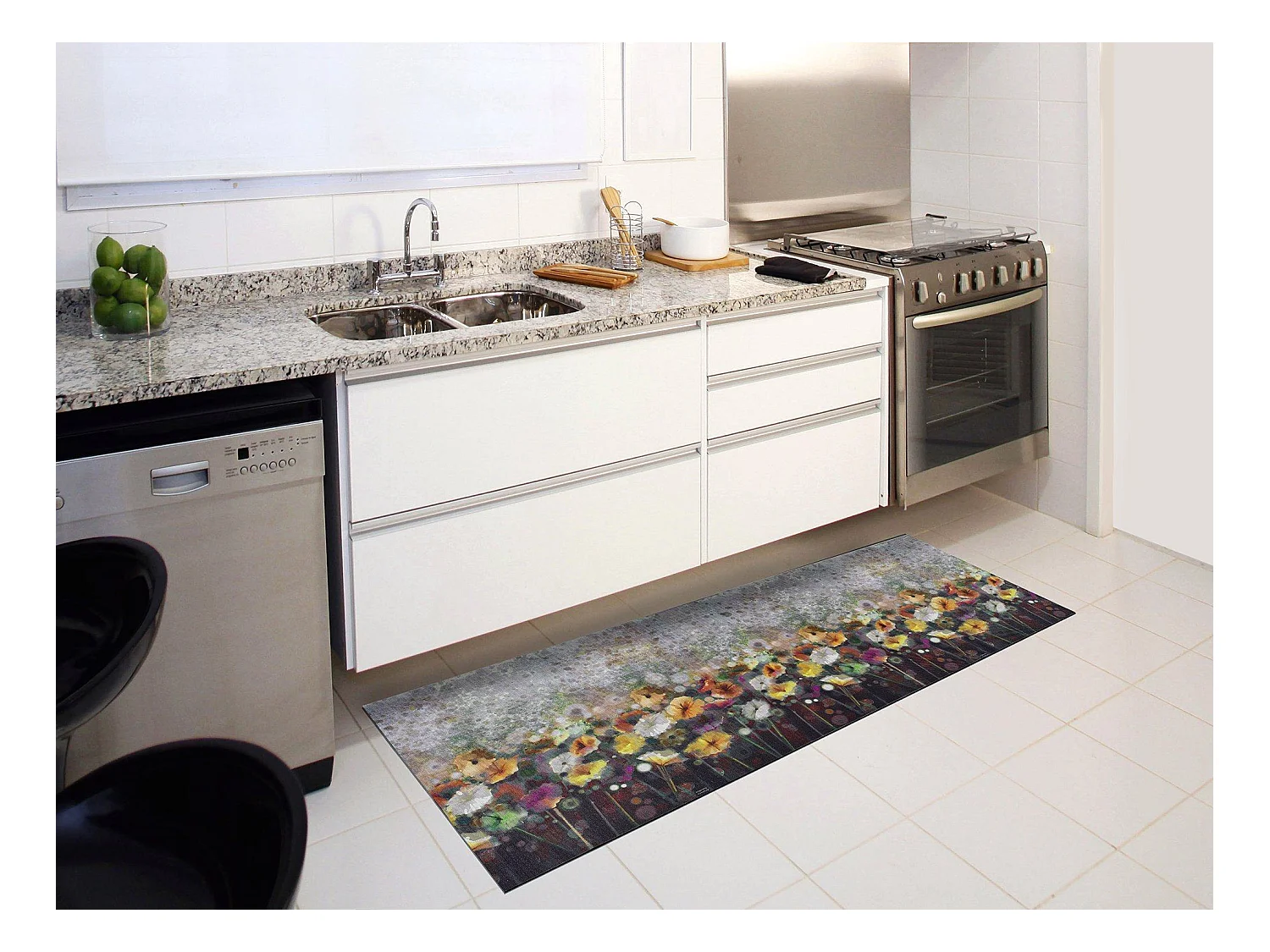 Tapis de cuisine - dessins avec des fleurs - multicolore - 52 x 200 cm - RICCI