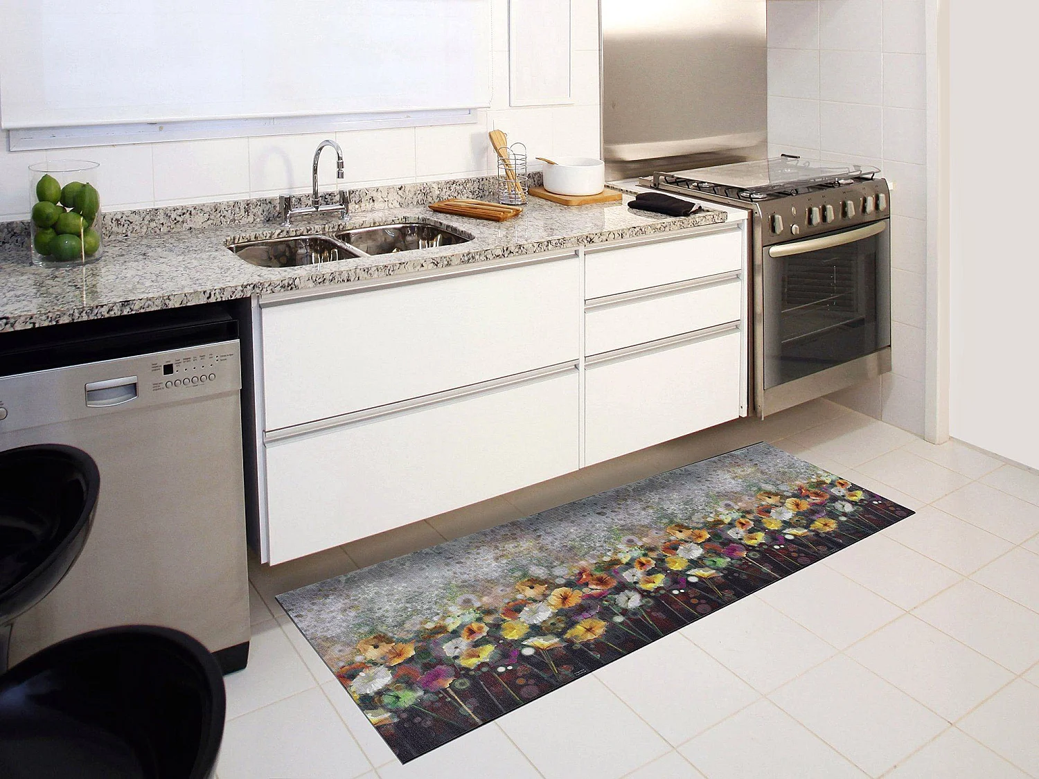 Tapis de cuisine - dessins avec des fleurs - multicolore - 52 x 200 cm - RICCI