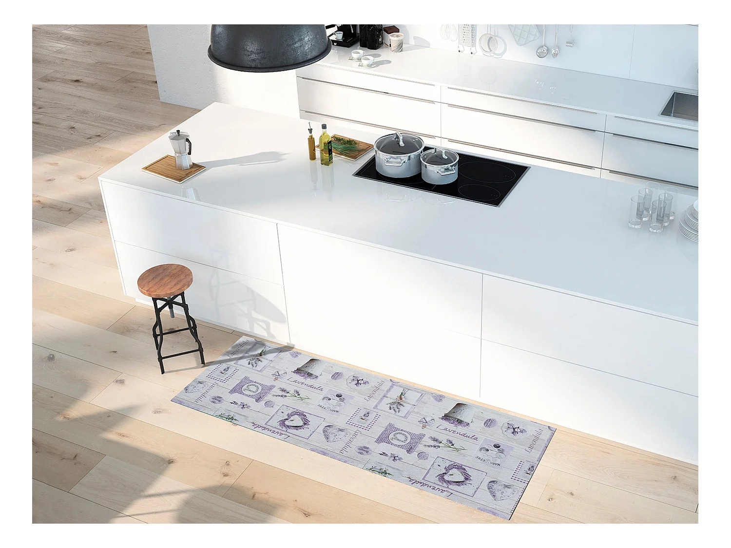 Tapis de cuisine - dessins de plantes - lilas - 48 x 200 cm - SALLY