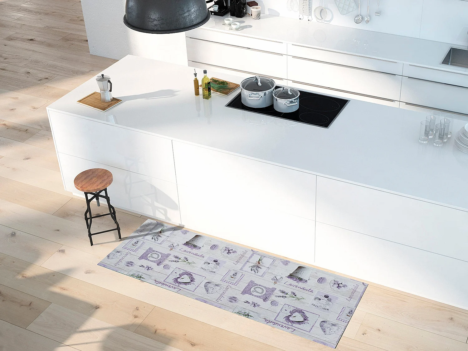 Tapis de cuisine - dessins de plantes - lilas - 48 x 200 cm - SALLY
