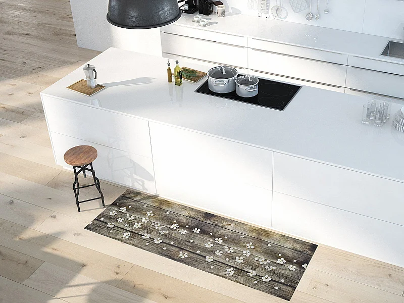 Tapis de cuisine - dessins de printemps - marron - 52 x 100 cm - SPRINTY