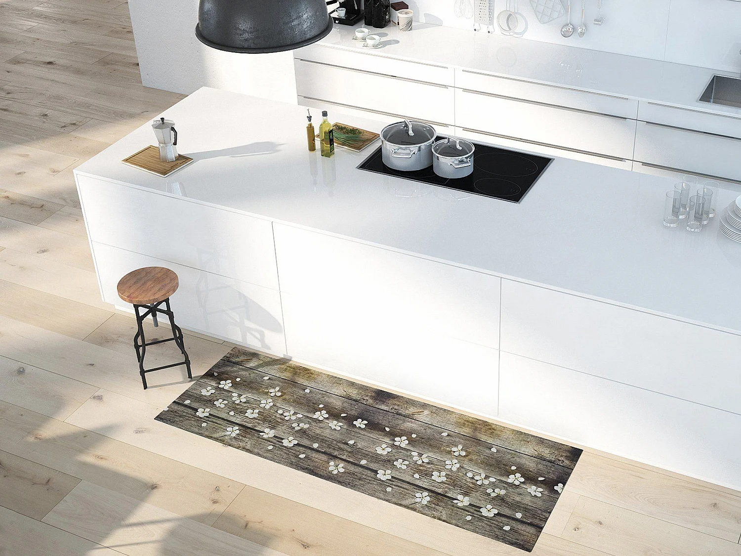 Tapis de cuisine - dessins de printemps - marron - 52 x 200 cm - SPRINTY