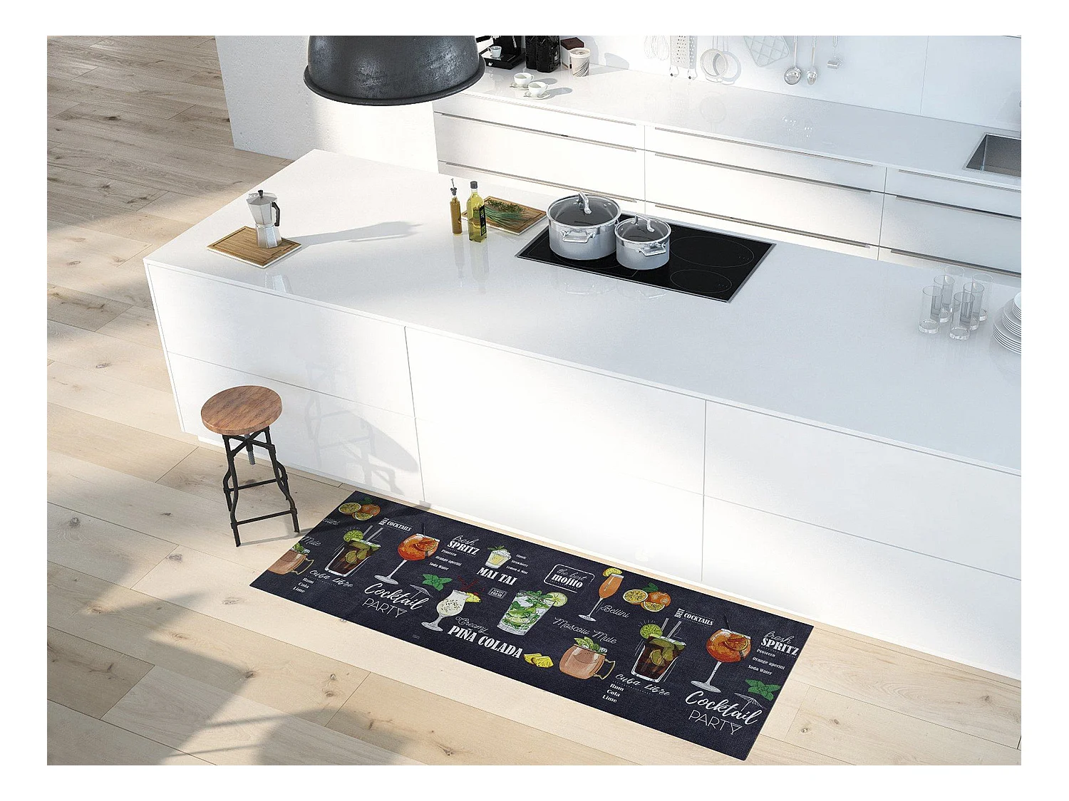 Tapis de cuisine - dessins cocktails - noir - 52 x 200 cm - RICCI