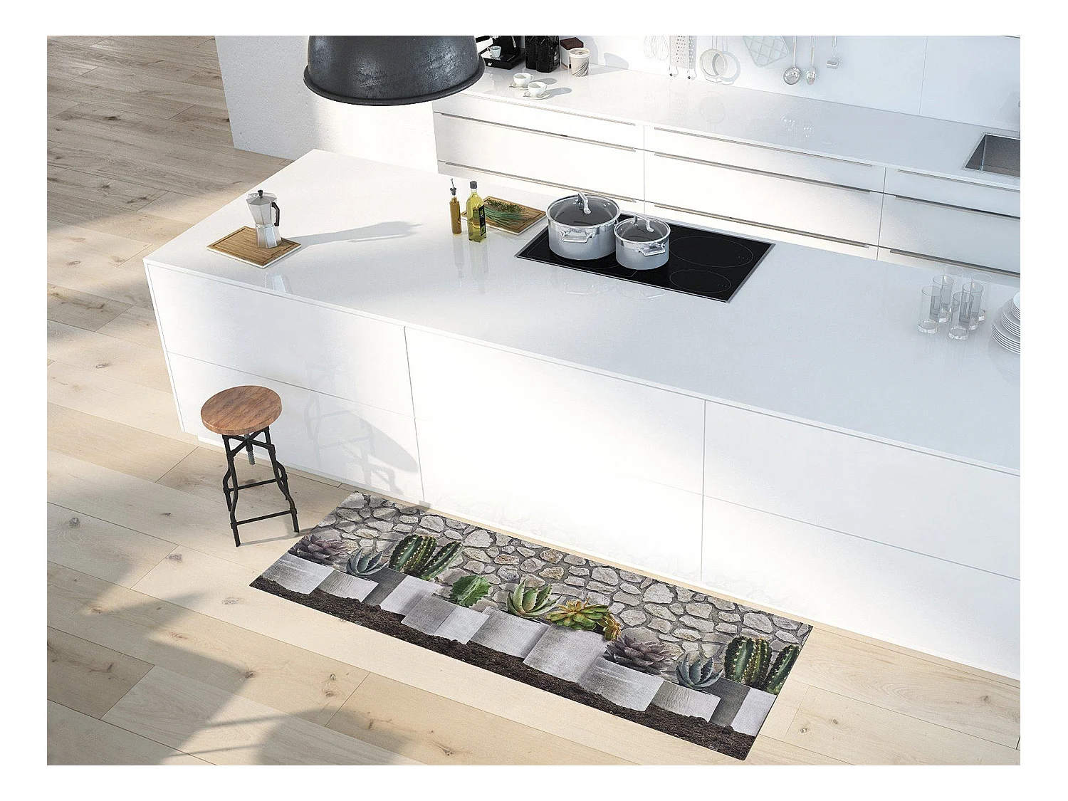 Tapis de cuisine - dessins avec des fleurs - gris - 52 x 200 cm - RICCI