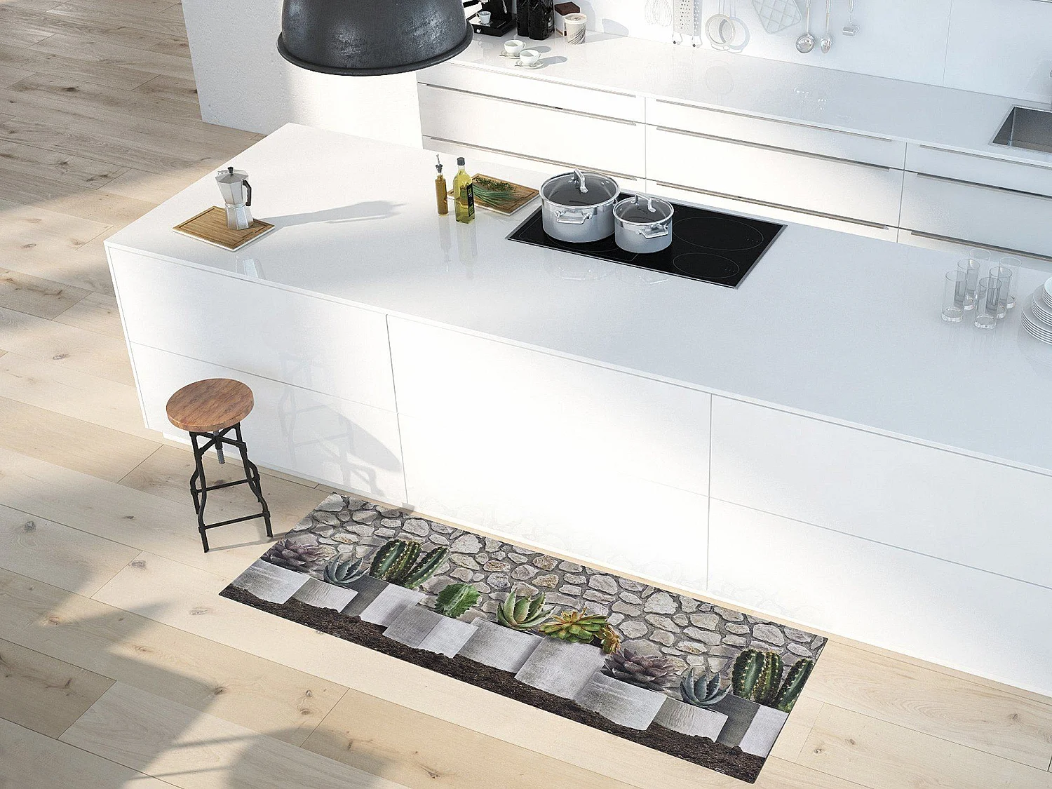 Tapis de cuisine - dessins avec des fleurs - gris - 52 x 200 cm - RICCI