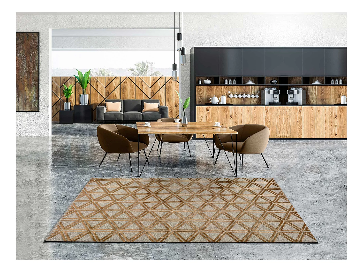 Kurzflorteppich - geometrisch - kupfer - 120x170 cm - LANA