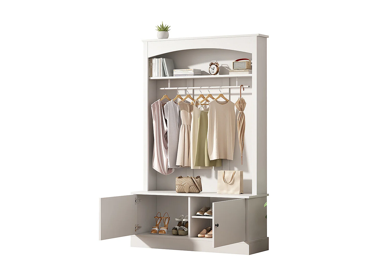 Armoire entrée blanche portemanteau banc chaussures indépendante compacte étagères réglables couloir