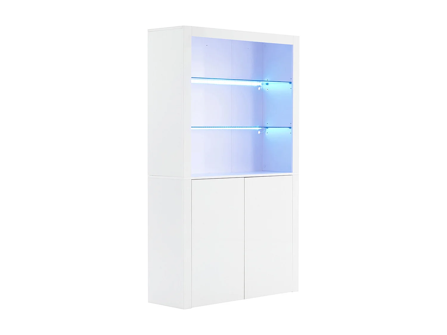 Vitrine buffet appoint armoire rangement brillante éclairage LED verre trempé verticale salon blanc