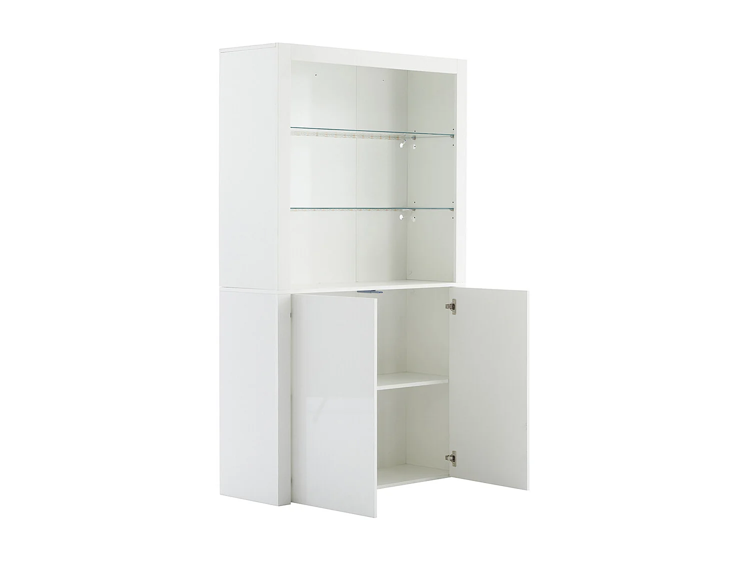 Vitrine buffet appoint armoire rangement brillante éclairage LED verre trempé verticale salon blanc