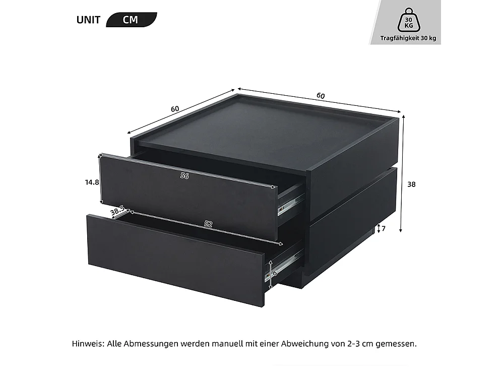 Table basse fonctionnelle pivotante 360 degrés plateau 2 tablettes rangement piètement noir salon