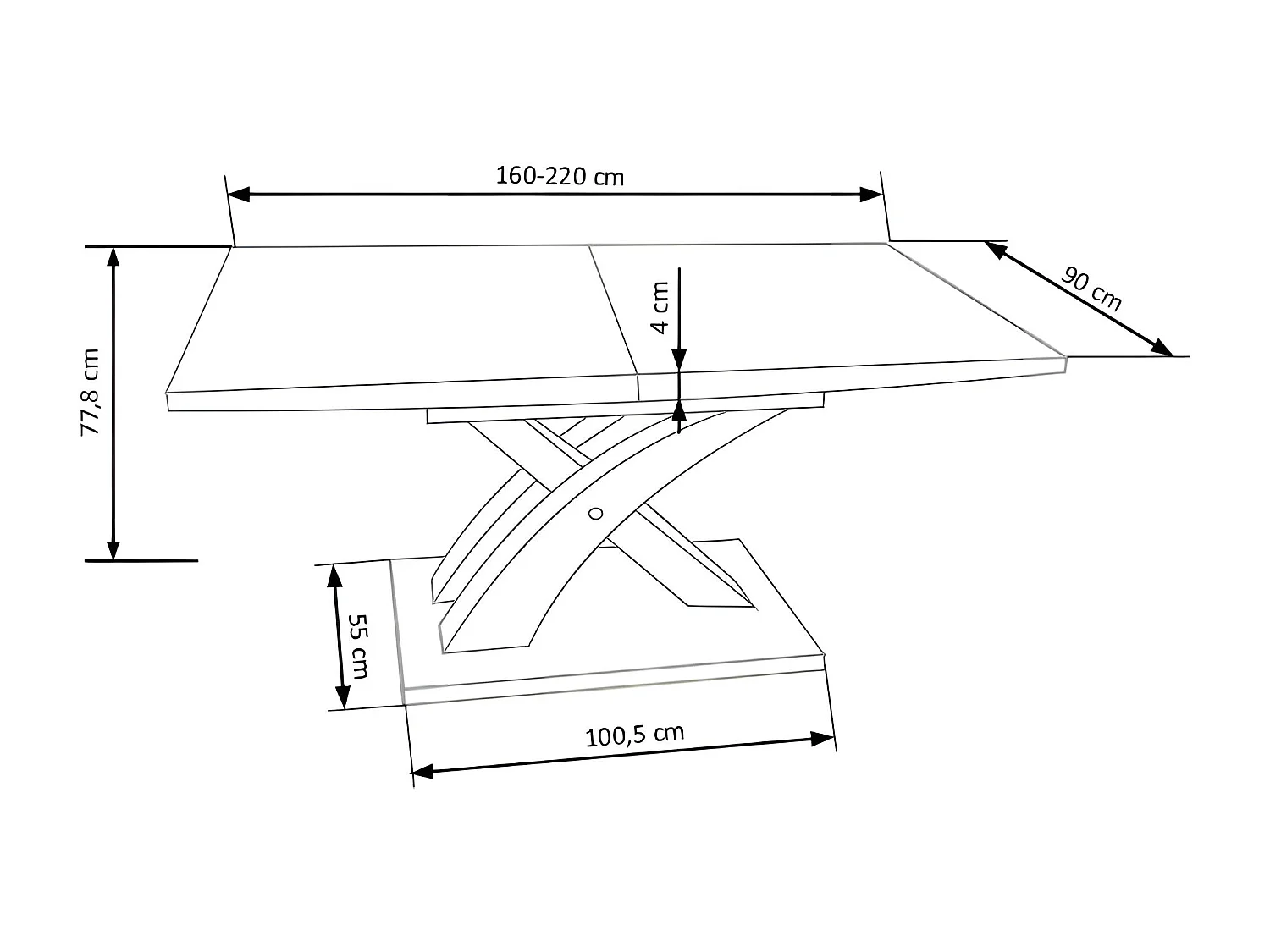 Esstisch Sandor (90x160-220)/Erweiterbar/MDF&Metall/Weiss&Schwarz