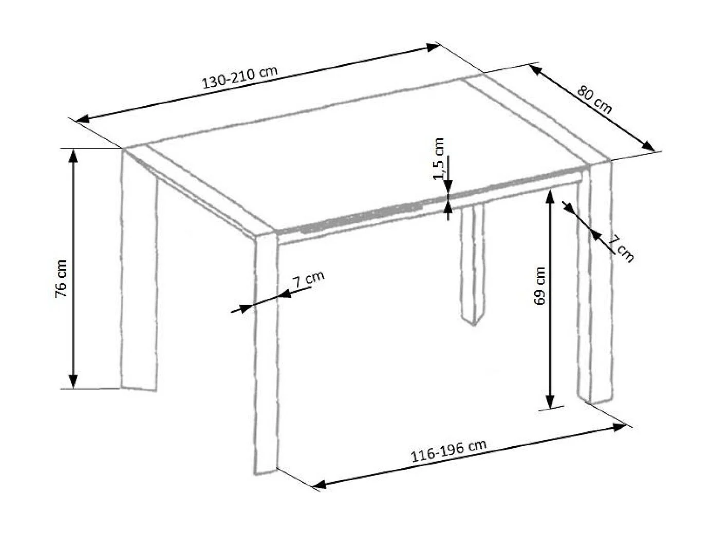 Table à manger Stanford (80x130-210)/MDF et métal/Blanc