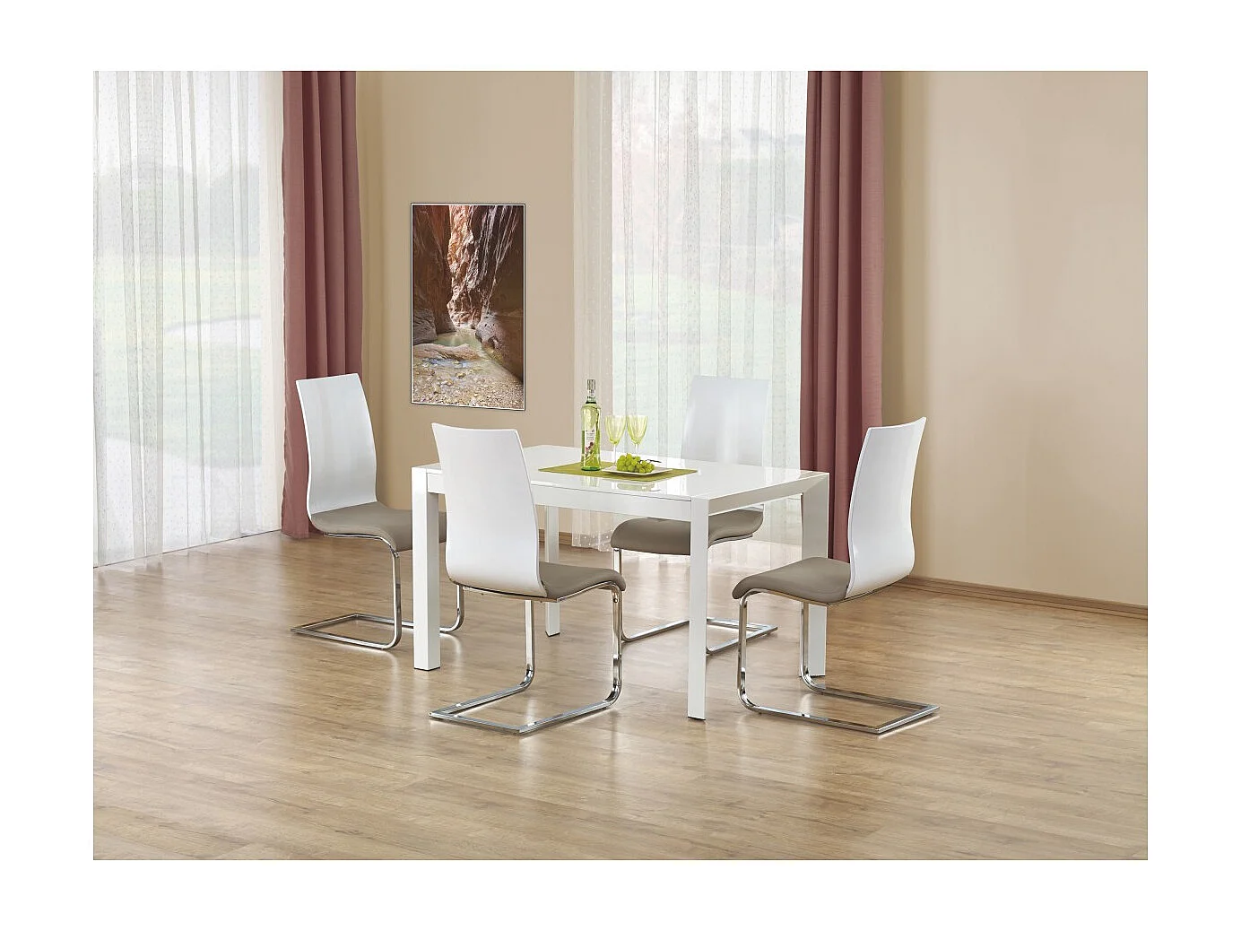 Table à manger Stanford (80x130-210)/MDF et métal/Blanc