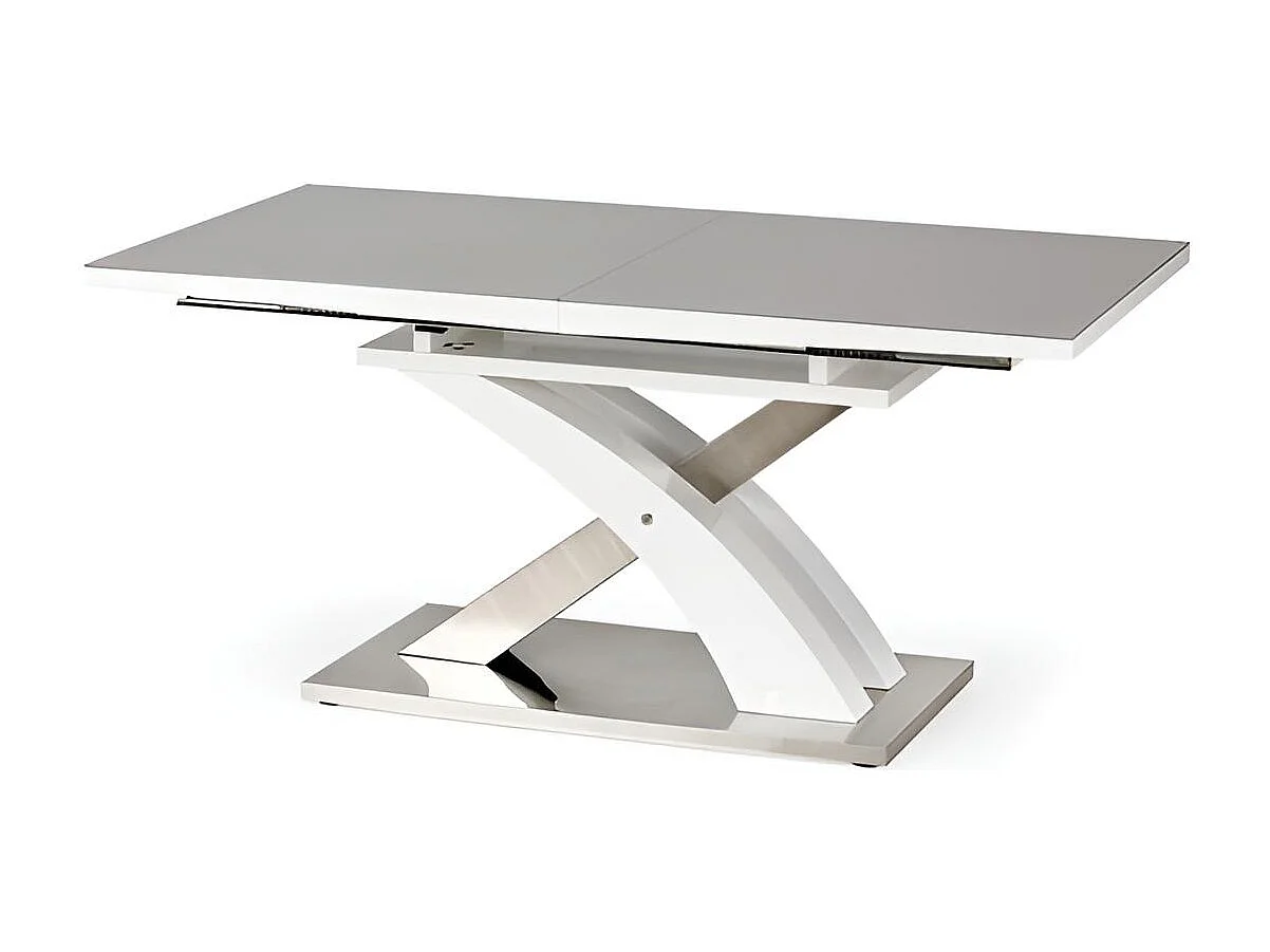 Esstisch Sandor (90x160-220)/Erweiterbar/MDF&Metall/Weiss&Grau