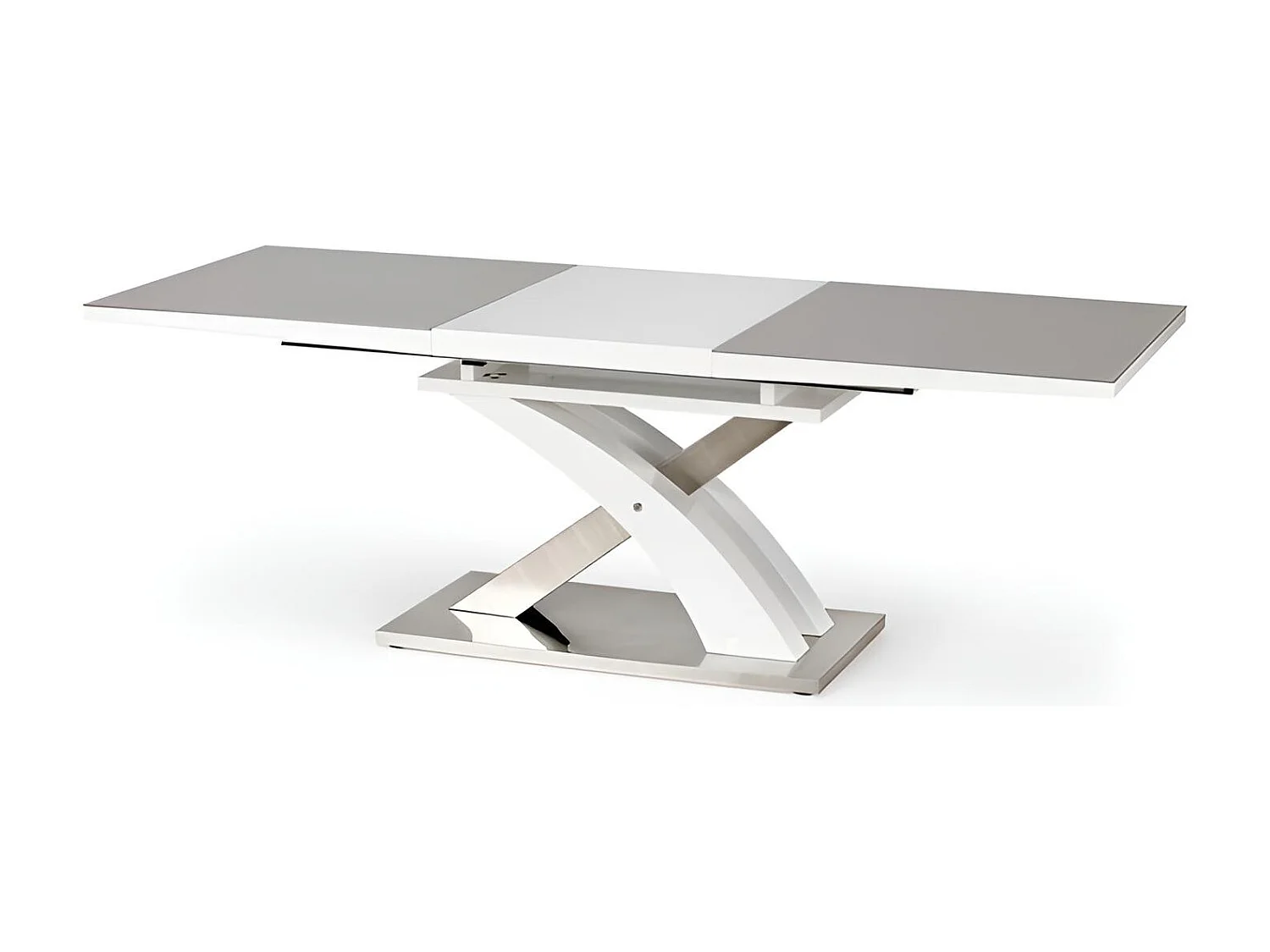 Esstisch Sandor (90x160-220)/Erweiterbar/MDF&Metall/Weiss&Grau