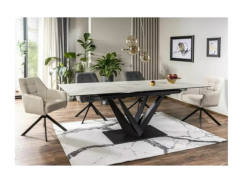 Tavolo da pranzo Sorento (90x160-220)/Ceramica/Bianco-grigio e Nero