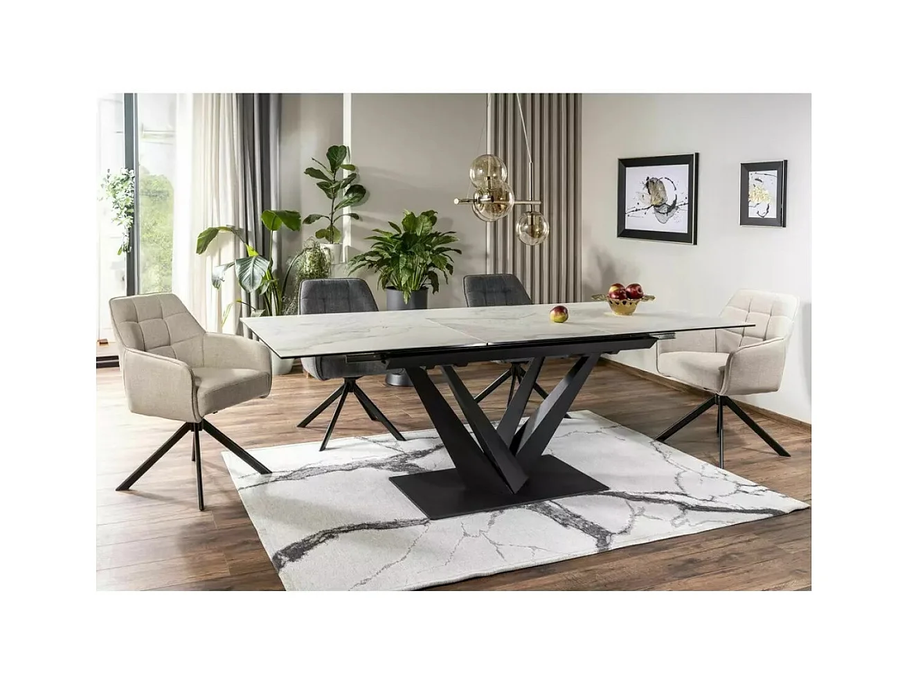 Esstisch Sorento (90x160-220)/Keramik/Weissgrau&Schwarz