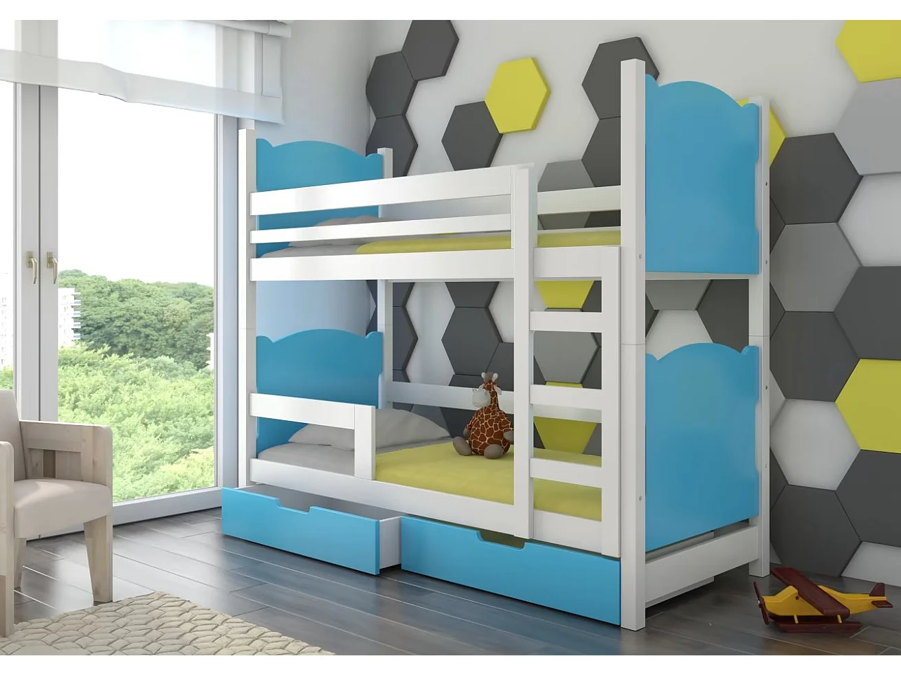 Bett Mariza (80x180)/Matratze inklusive/Blau&Weiss