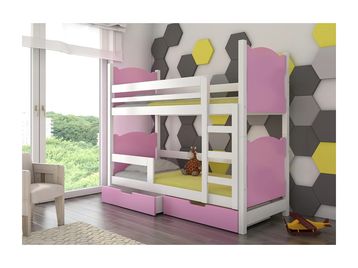 Bett Mariza (80x180)/Matratze inklusive/Pink&Weiss