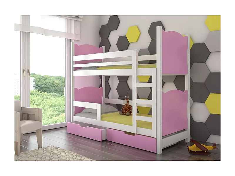 Lit Mariza (80x180)/matelas inclus/rose&blanc