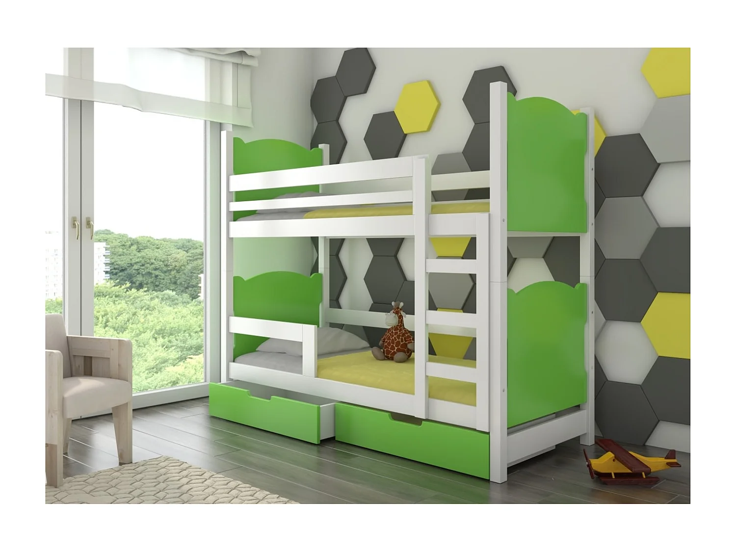 Bett Mariza (80x180)/Matratze inklusive/Grün&Weiss