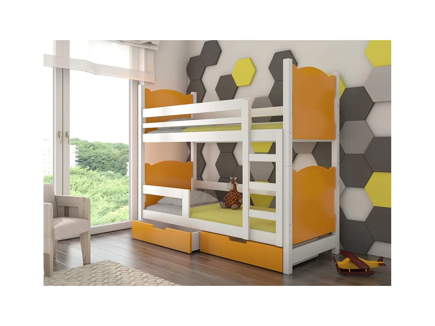 Bett Mariza (80x180)/Matratze inklusive/Orange&Weiss