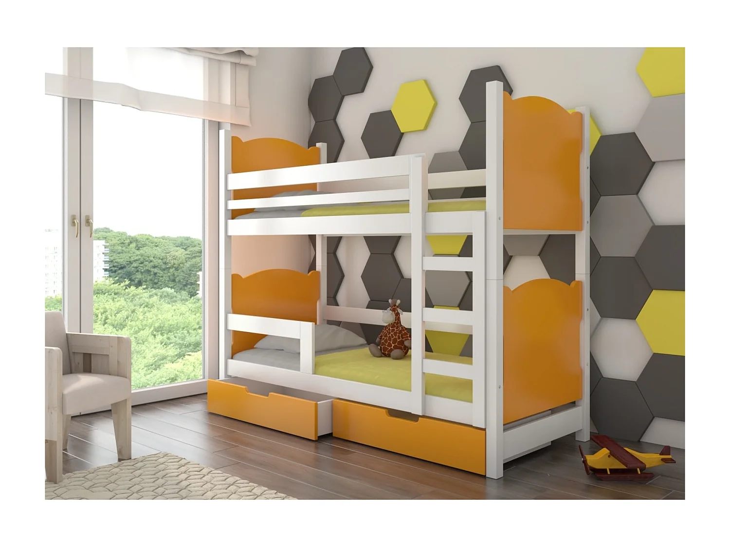 Bett Mariza (80x180)/Matratze inklusive/Orange&Weiss