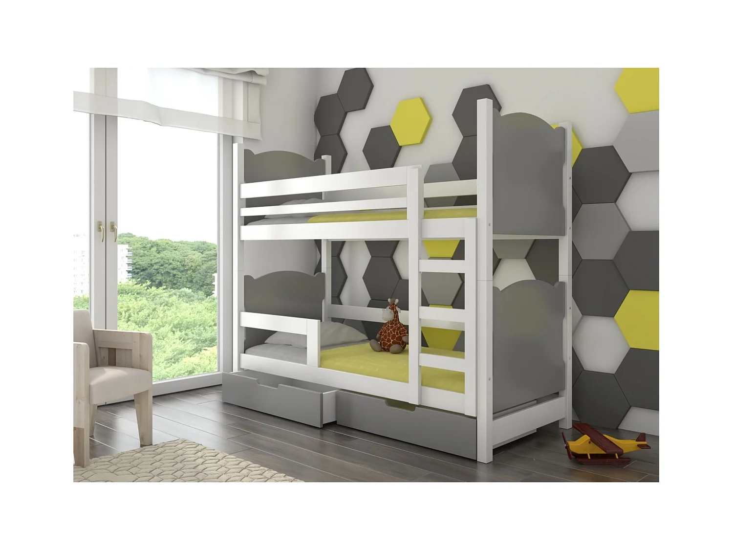 Bett Mariza (80x180)/Matratze inklusive/Grau&Weiss