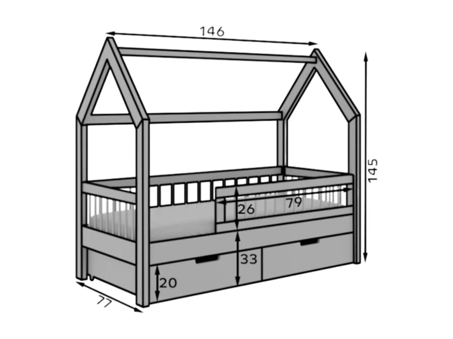 Bett Alice (70x140)/Matratze inklusive/Grau