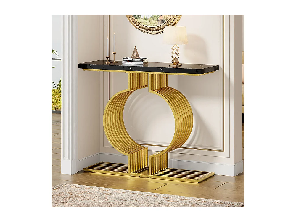 Table console moderne simple pied doré deux possibilités installation console salon noir+or