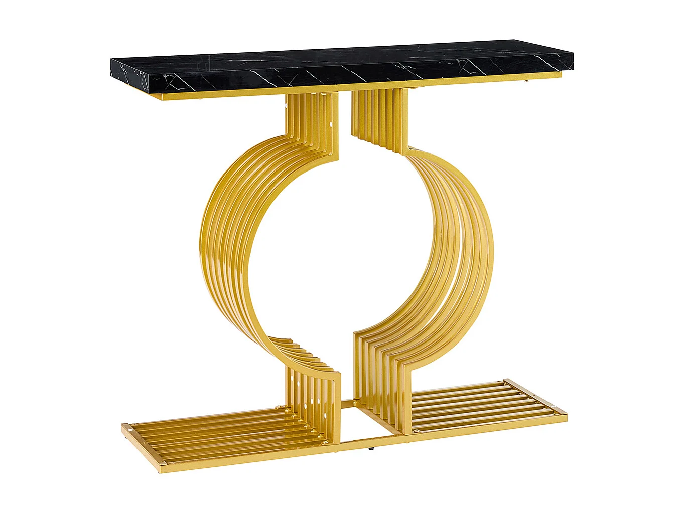 Table console moderne simple pied doré deux possibilités installation console salon noir+or